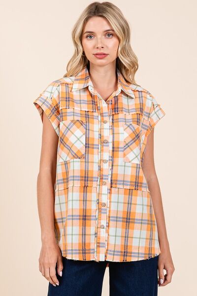 Mittoshop Mineral Wash Plaid Button Down Shirt Blouses