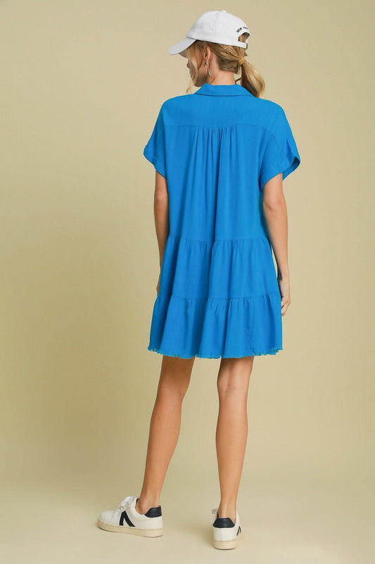 Umgee Full Size Raw Hem Folded Sleeve Tiered Dress Plus Size - Shop Style & More | Fresh Looks, Everyday Deals & Free Shipping