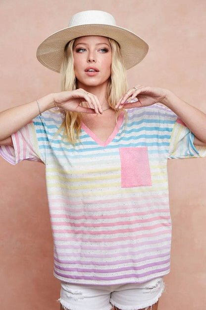 BiBi Rainbow Stripe Printed Triblend Knit Top - Shop Style & More | Fresh Looks, Everyday Deals & Free Shipping