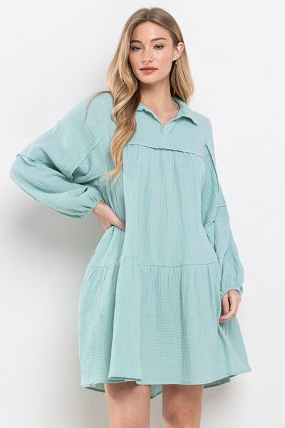 Ces Femme Johnny Collar Balloon Sleeve Mini Dress MINT Casual Dresses