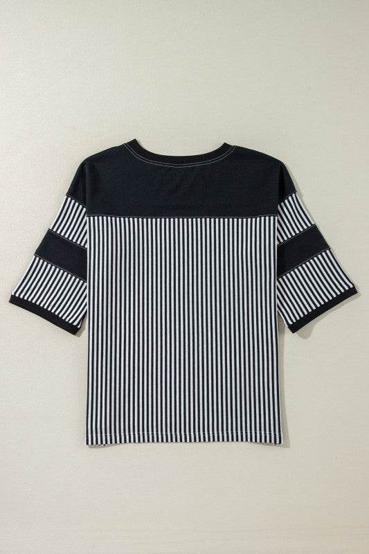Aliyah Striped Patchwork 3/4 Sleeve Casual Top - Shop Style & More | Fresh Looks, Everyday Deals & Free Shipping