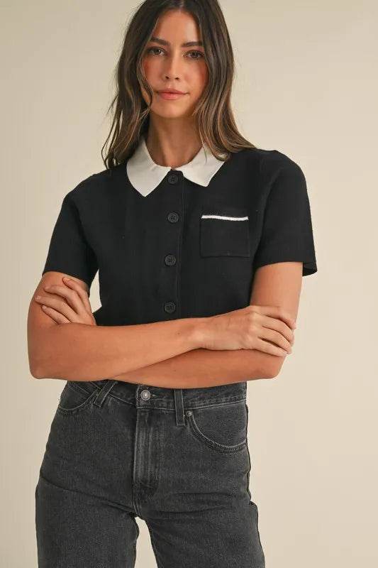 MABLE Button Down Contrast Collared Knit Cardigan - Shop Style & More | Fresh Looks, Everyday Deals & Free Shipping