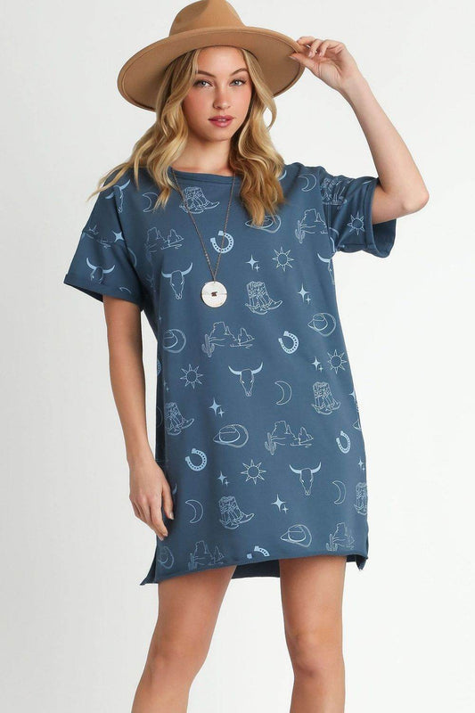 Umgee Full Size French Terry Short Sleeve Round Neck Dress Plus Size - Shop Style & More | Fresh Looks, Everyday Deals & Free Shipping