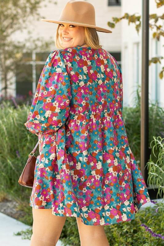 Plus Size Floral Print Shirred Ruffle Mini Dress - Shop Style & More | Fresh Looks, Everyday Deals & Free Shipping