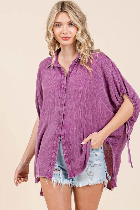 Mittoshop Mineral Wash Loose Fit Button Down Shirt - Shop Style & More | Fresh Looks, Everyday Deals & Free Shipping