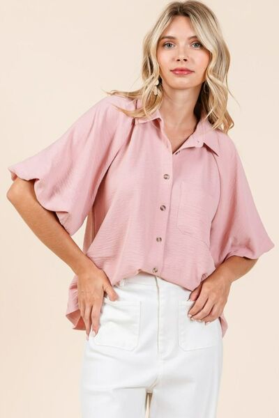 Mittoshop Airflow Short Bubble Sleeve Button Down Shirt Blouses