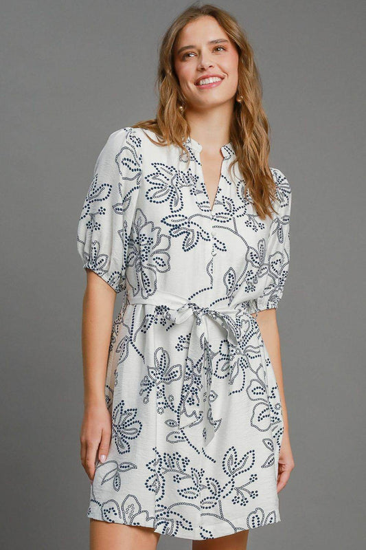 Umgee Full Size Floral Print Notched Puff Sleeve Mini Dress Plus Size - Shop Style & More | Fresh Looks, Everyday Deals & Free Shipping