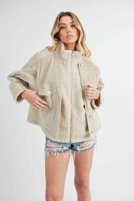 Aemi + Co Fake Two Pieces Turtleneck Sherpa Jacket with Pockets - Shop Style & More | Fresh Looks, Everyday Deals & Free Shipping