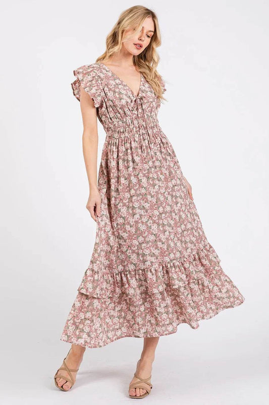 Mittoshop Flower Print Ruffle Cap Sleeve V-neck Midi Dress - Shop Style & More | Fresh Looks, Everyday Deals & Free Shipping