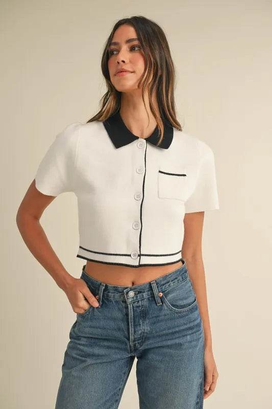 MABLE Button Down Contrast Collared Knit Cardigan - Shop Style & More | Fresh Looks, Everyday Deals & Free Shipping