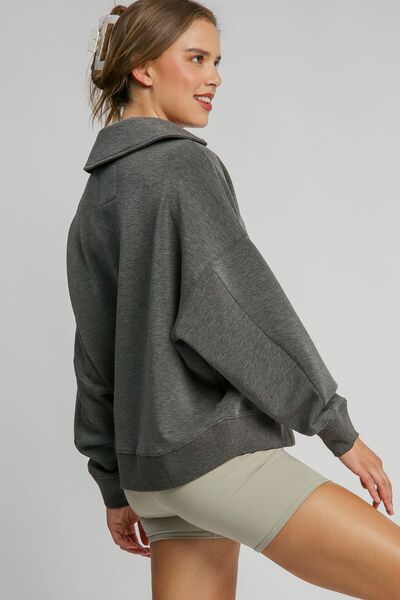 Umgee Johnny Collar Dropped Shoulder Sweatshirt Hoodies & Sweaters