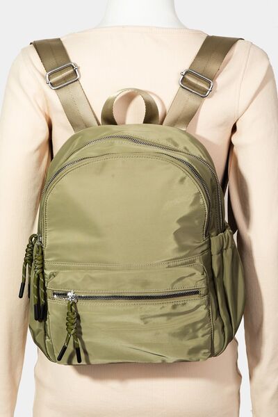 Fame Adjustable Strap Nylon Backpack Bag with Side Pockets Olive One Size Bags