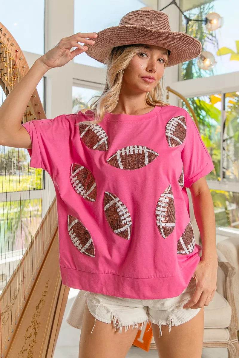 BiBi Game Day Sequins Patched Half Sleeves Top - Shop Style & More | Fresh Looks, Everyday Deals & Free Shipping