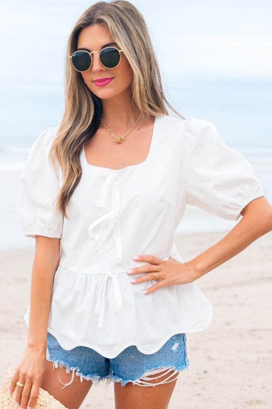 Anaiah Bow Knot Puff Sleeve Peplum Top - Shop Style & More | Fresh Looks, Everyday Deals & Free Shipping