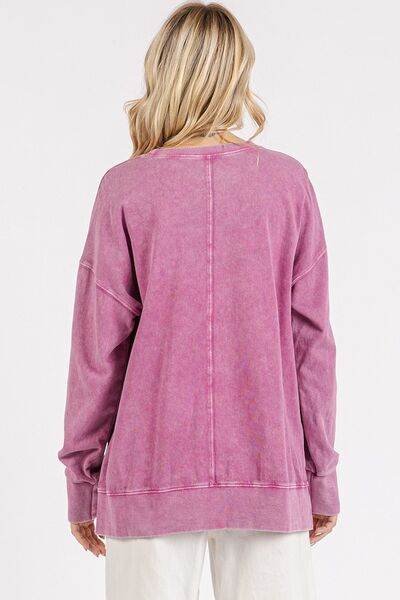 Mittoshop Flower Patch Side Slit Mineral Wash Round Neck Sweatshirt - Shop Style & More | Fresh Looks, Everyday Deals & Free Shipping