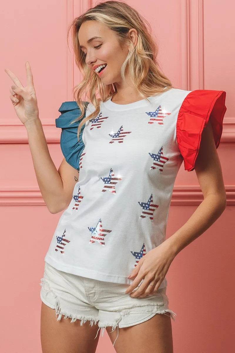 BiBi American Flag Sequin Stars Top - Shop Style & More | Fresh Looks, Everyday Deals & Free Shipping