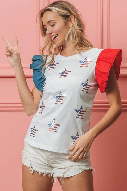 BiBi American Flag Sequin Stars Top - Shop Style & More | Fresh Looks, Everyday Deals & Free Shipping