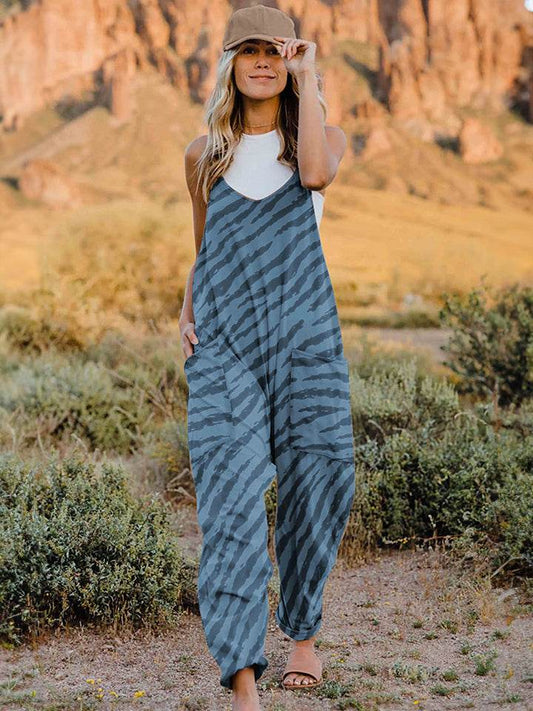 Double Take Full Size Printed V-Neck Sleeveless Jumpsuit - Shop Style & More | Fresh Looks, Everyday Deals & Free Shipping