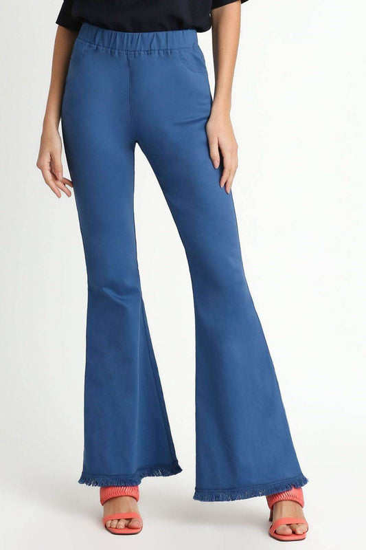 Umgee Full Size Wide Flare Leg Stretch Pants with Frayed Hem Plus Size - Shop Style & More | Fresh Looks, Everyday Deals & Free Shipping