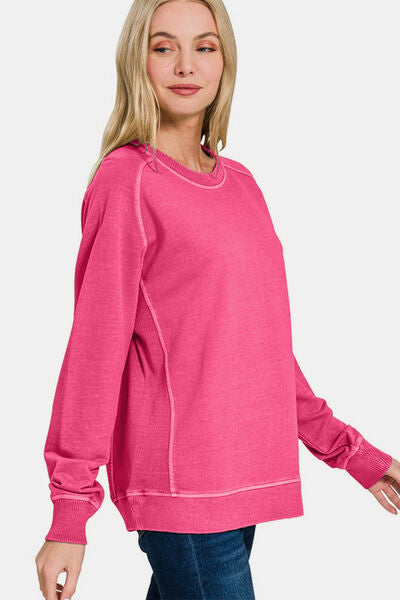 Zenana Full Size Pigment Dyed French Terry Sweatshirt Hoodies & Sweaters