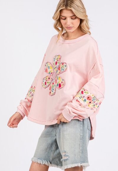 SAGE + FIG Daisy Patch Applique Long Sleeve Sweatshirt Hoodies & Sweaters