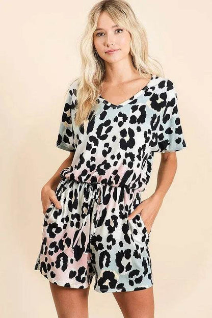 BiBi Gradation Leopard Soft Knit V-neck Romper - Shop Style & More | Fresh Looks, Everyday Deals & Free Shipping