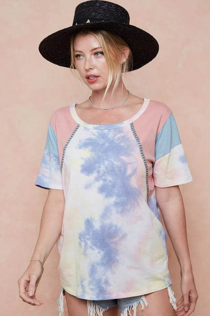BiBi Tie Dye Printed Cotton Color Block T-Shirt - Shop Style & More | Fresh Looks, Everyday Deals & Free Shipping