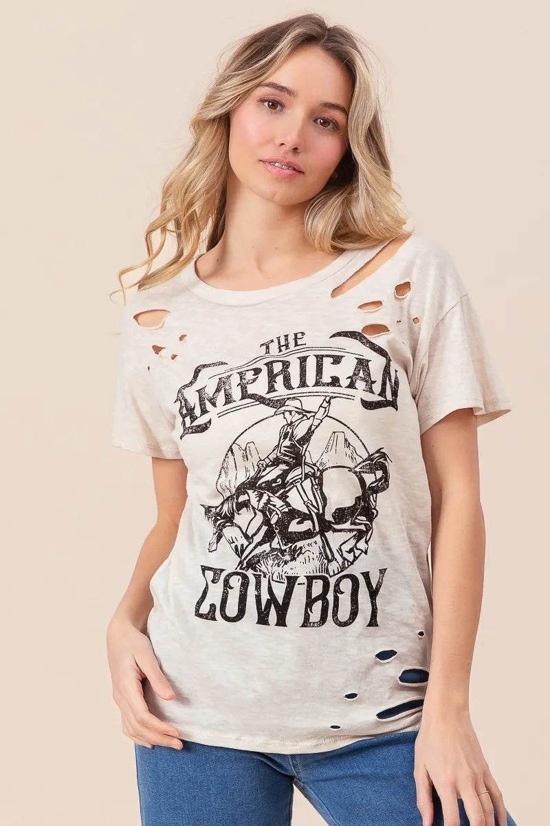 BiBi Cotton Slub Laser Top American Cow Boy Graphic - Shop Style & More | Fresh Looks, Everyday Deals & Free Shipping