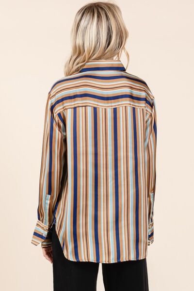 Mittoshop Striped Button Down Satin Shirt Blouses