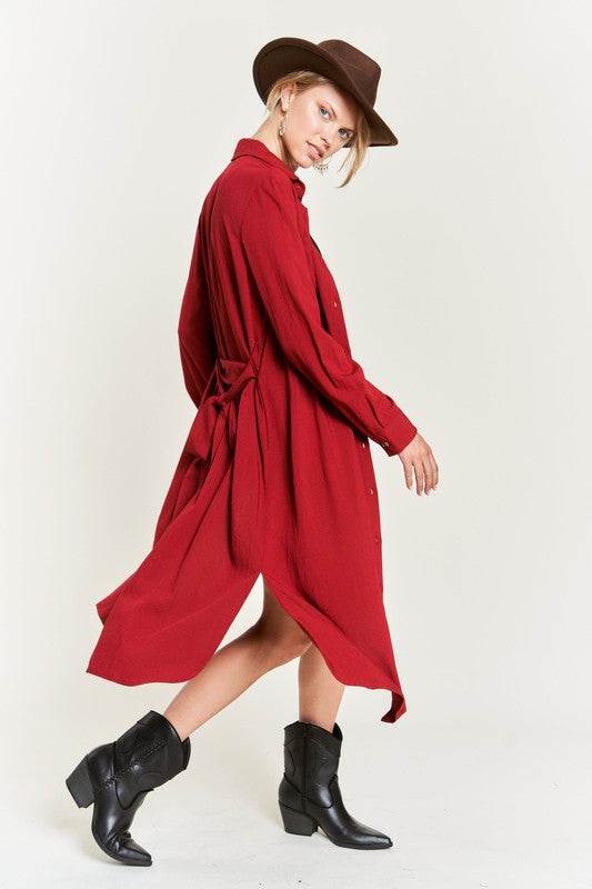 SOLID BUTTON DOWN BELTED LONG DRESS 30-545 - Shop Style & More | Fresh Looks, Everyday Deals & Free Shipping