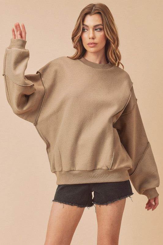 Aemi + Co Exposed Seam Round Neck Drop Shoulder Sweatshirt - Shop Style & More | Fresh Looks, Everyday Deals & Free Shipping