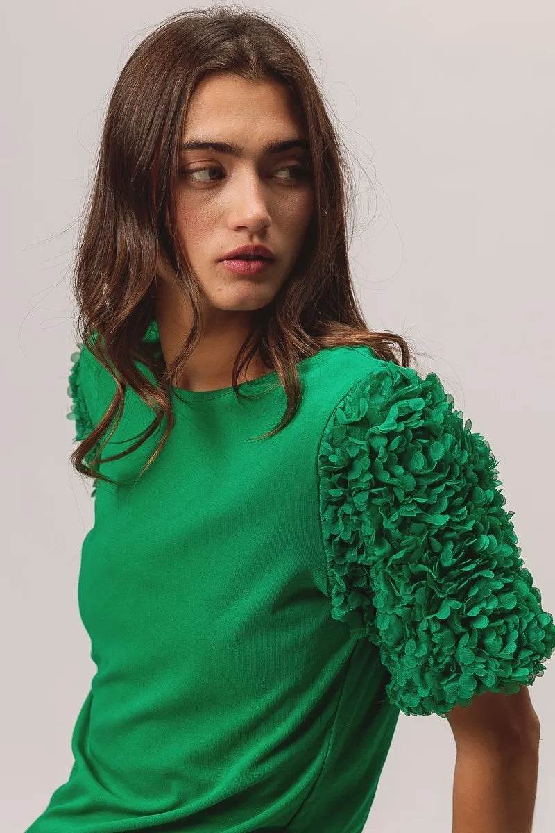 BiBi Short Mesh Flower Sleeve Knit Top - Shop Style & More | Fresh Looks, Everyday Deals & Free Shipping