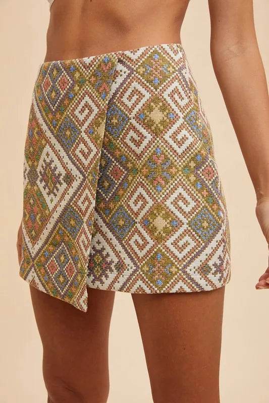 Annie Wear Ethic Woven Jacquard Wrap Mini Skirt - Shop Style & More | Fresh Looks, Everyday Deals & Free Shipping