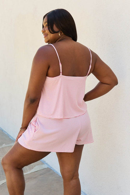 Culture Code Let It Happen Full Size Double Flare Striped Romper in Pink - Shop Style & More | Fresh Looks, Everyday Deals & Free Shipping