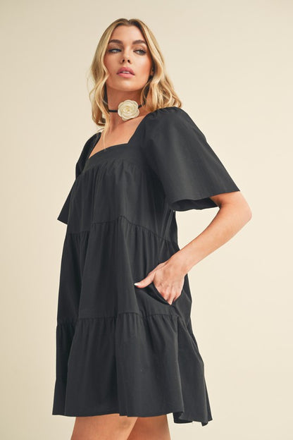 Aemi + Co Square Neck Half Sleeve Tiered Dress Casual Dresses