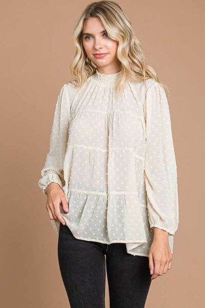 Culture Code Swiss Dot Smocked Blouse - Full Size Mock Neck Top - Shop Style & More | Fresh Looks, Everyday Deals & Free Shipping