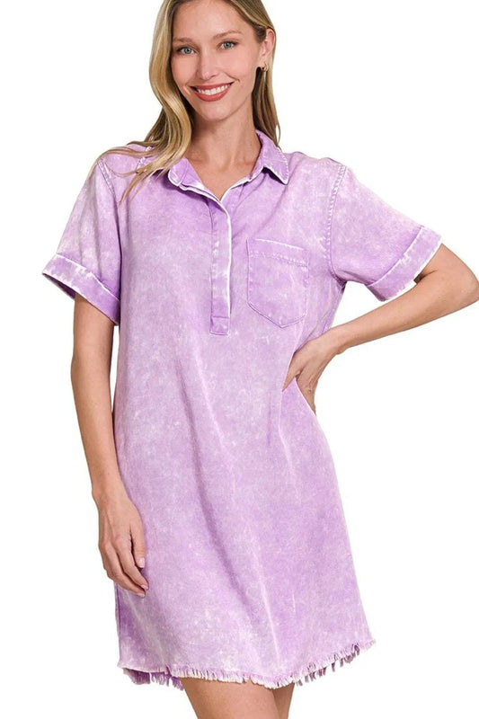 Zenana Tencel Mineral Washed Collared Shirts Dress - Shop Style & More | Fresh Looks, Everyday Deals & Free Shipping