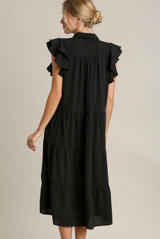 Umgee Full Size Johnny Collar Ruffle Cap Sleeve Tiered Dress Plus Size - Shop Style & More | Fresh Looks, Everyday Deals & Free Shipping