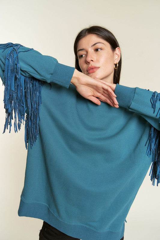 Silver studded fringe sleeve top PLUS JJT5009P - Shop Style & More | Fresh Looks, Everyday Deals & Free Shipping