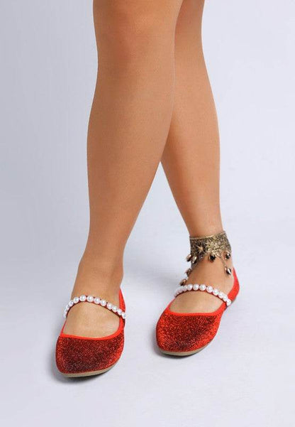 Corphee Pearl Strapped Glitter Ballerinas - Shop Style & More | Fresh Looks, Everyday Deals & Free Shipping