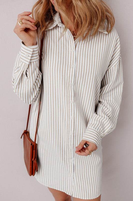 Stripe Long Sleeve Button Up Mini Shirt Dress - Shop Style & More | Fresh Looks, Everyday Deals & Free Shipping