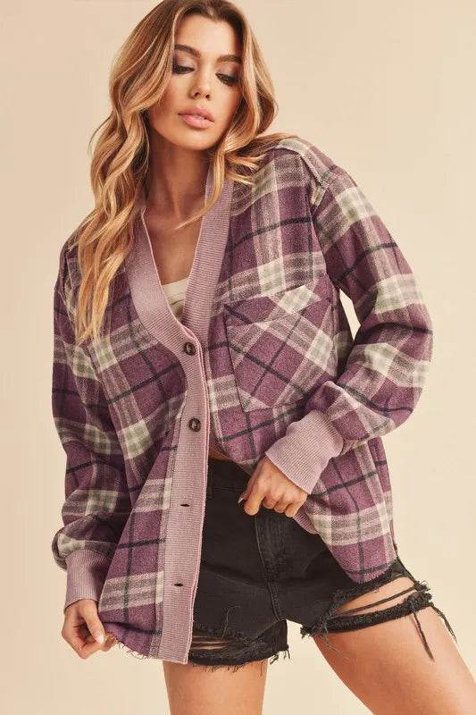 Aemi + Co Side Slit Patch Pocket Plaid Button Down Jacket - Shop Style & More | Fresh Looks, Everyday Deals & Free Shipping