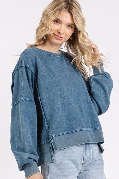 Mittoshop Side Slit Exposed Seam Round Neck Sweatshirt Hoodies & Sweaters