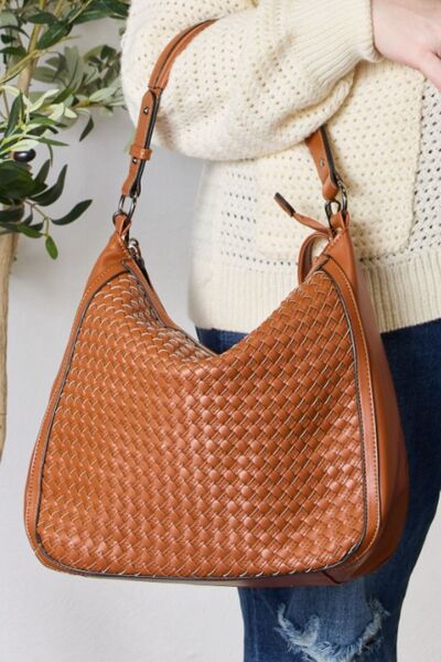 SHOMICO Weaved Vegan Leather Handbag TAN One Size Bags