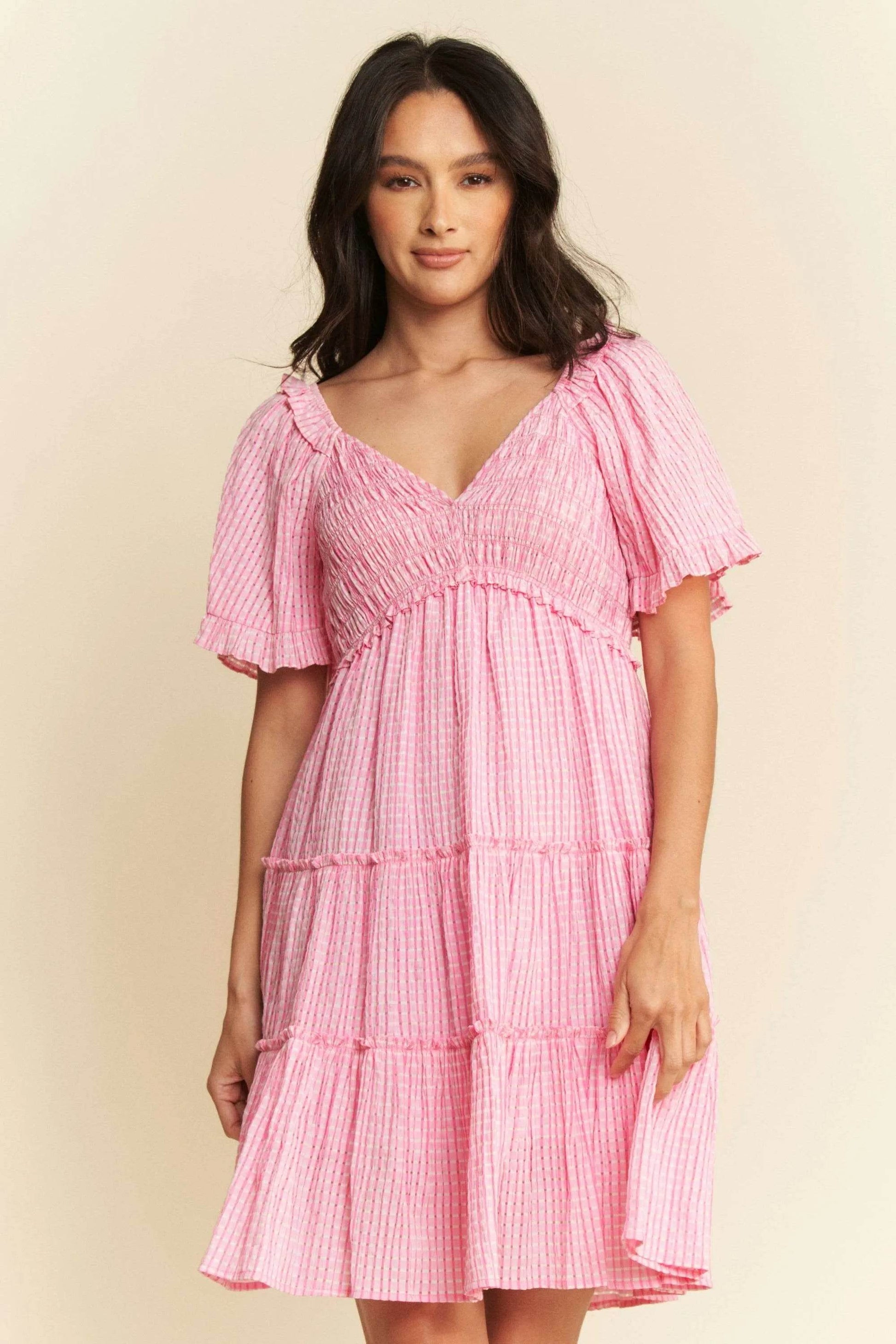 Davi & Dani Jacquard Checker Smocking Tiered Dress - Shop Style & More | Fresh Looks, Everyday Deals & Free Shipping