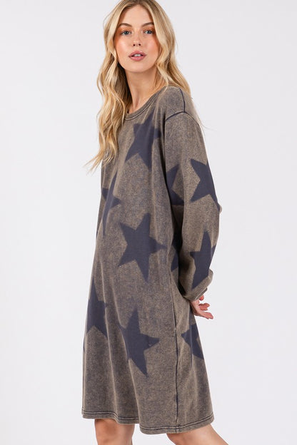 SAGE + FIG Washed Star Print Round Neck Dress Casual Dresses