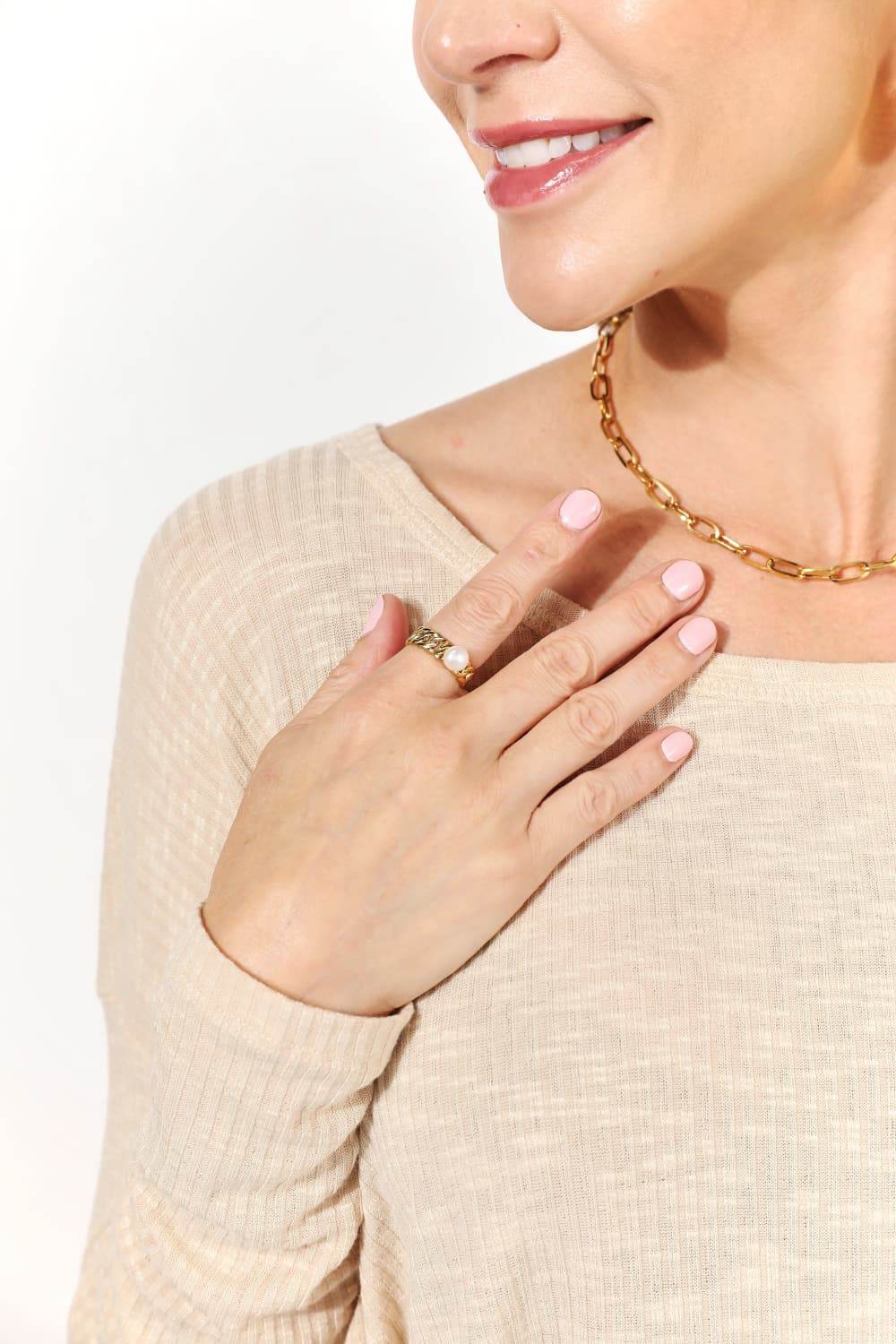Adored Pearl Stainless Steel Open Ring - Shop Style & More | Fresh Looks, Everyday Deals & Free Shipping