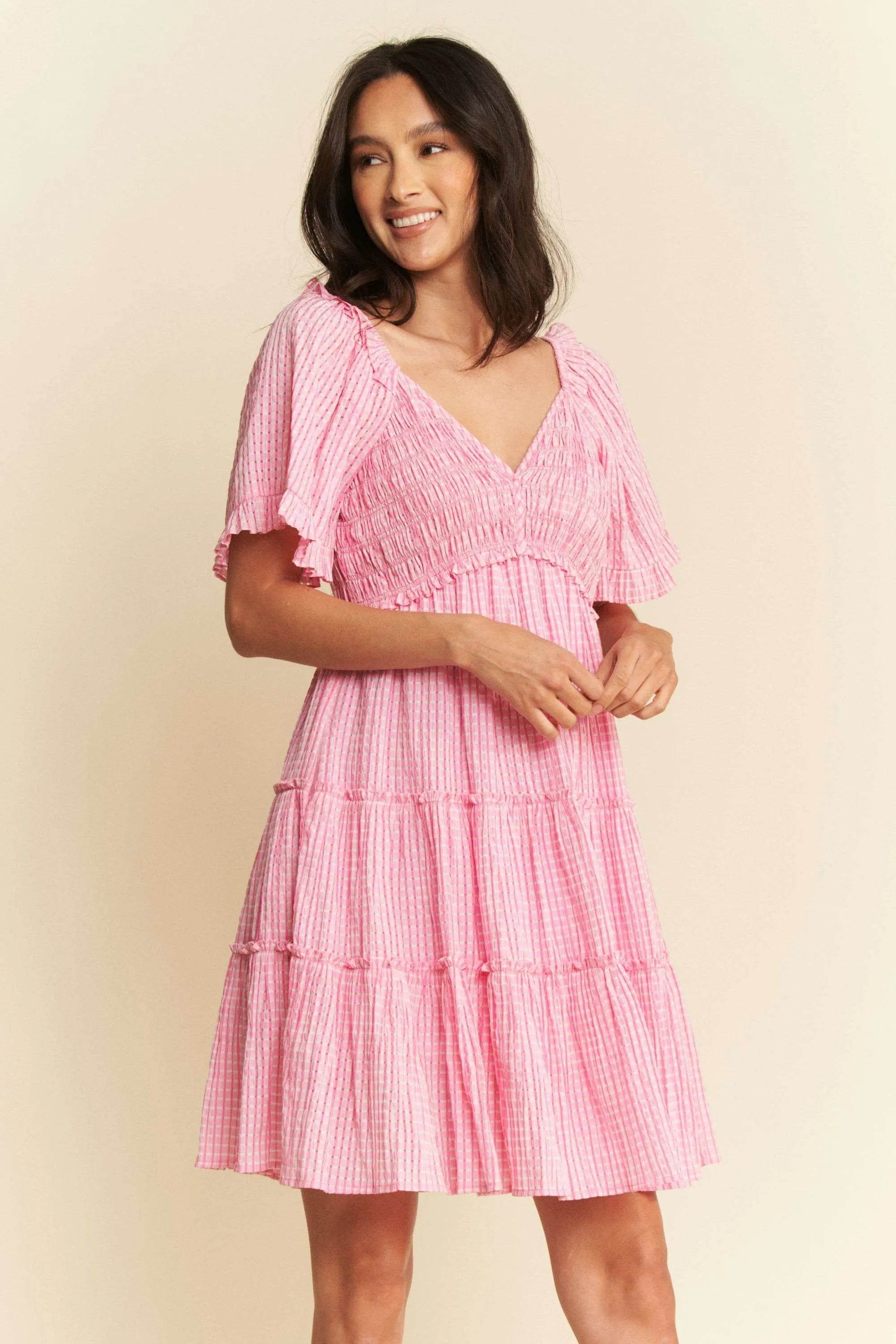 Davi & Dani Jacquard Checker Smocking Tiered Dress - Shop Style & More | Fresh Looks, Everyday Deals & Free Shipping