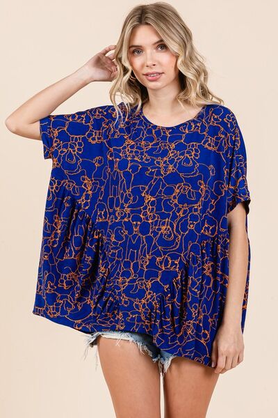 Mittoshop Abstract Print Round Neck Short Sleeve Top Blouses