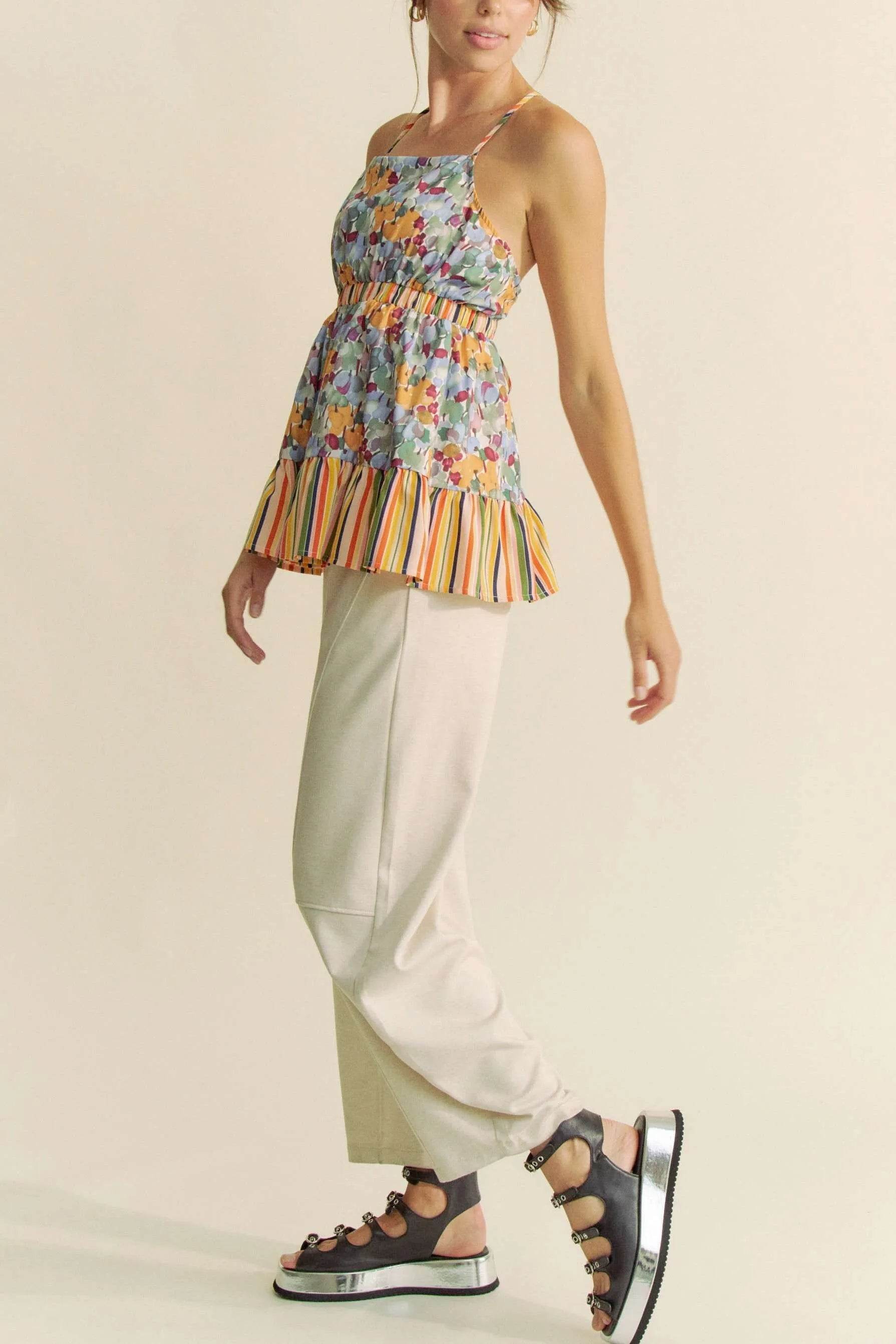 Davi & Dani Floral Smocked Sleeveless Ruffle Back Tie Top - Shop Style & More | Fresh Looks, Everyday Deals & Free Shipping